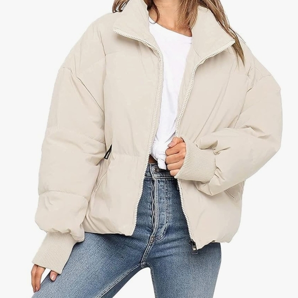 Merokeety Jackets & Blazers - Elegant Beige Puffer Jacket for Women